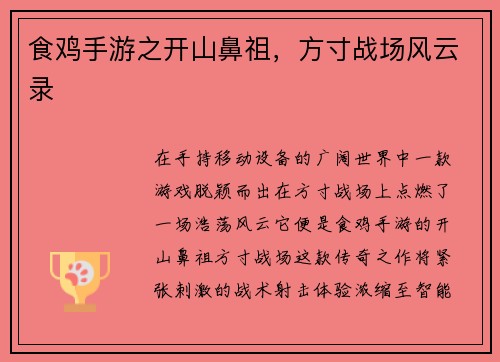 食鸡手游之开山鼻祖,方寸战场风云录 食鸡手游之开山鼻祖,方寸战场风云录